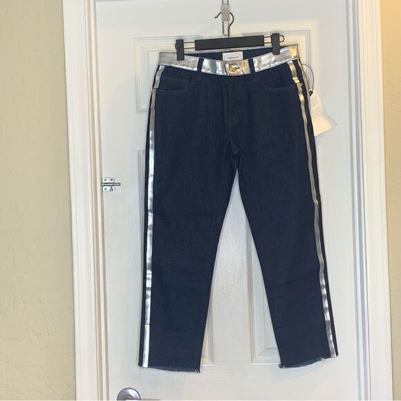 Current Elliot The Fling Silver Stripe Crop Denim Jeans Size 26 - Picture 11 of 12